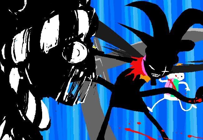 A horrifying image of Jack Noir slaying a Prospitian.