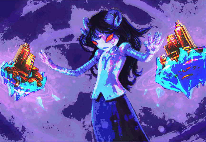 An extremely painterly image of Aradiabot, painted in a deep purple hue.